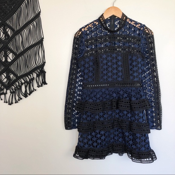 Self Portrait Star Lace Tiered High Neck Dress - Picture 3 of 8